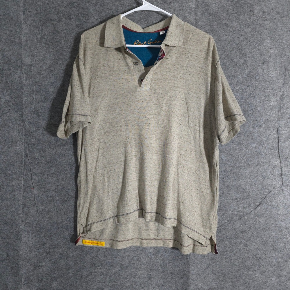 Robert Graham Polo Shirt Mens‎ Size Large Classic Fit Solid Casual Brown Solid